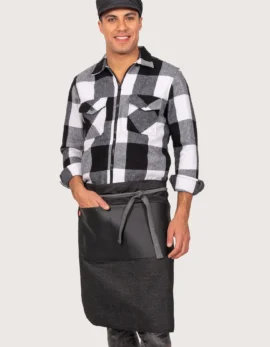 Grembiule in denim con inserti in eco pelle nero "Brian"