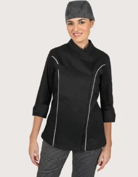 Frida Women's Chef Jacket in Black Cotton