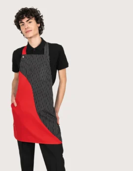 Grembiule "Madeira" con pettorina gessato nero & rosso