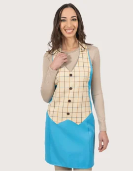 Grembiule turchese "Simon" con pettorina/gilet scozzese