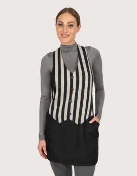 Grembiule nero "Simon" con pettorina/gilet riga grigio perla
