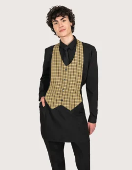 Grembiule "Simon" nero con pettorina/gilet giallo scozzese
