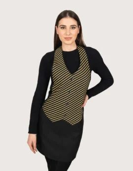 Grembiule "Simon" nero con pettorina/gilet riga gialla