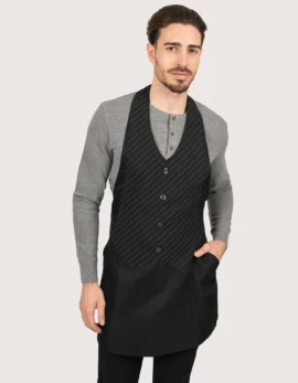 Grembiule nero "Simon" con pettorina/gilet in gessato